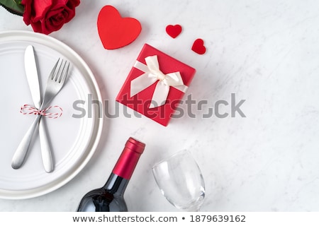 Stock fotó: Red Empty Plate On Marble Table Flatlay Background Tableware De