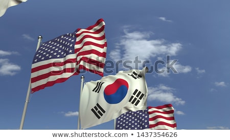 Foto stock: Many Flags Of South Korea On Flagpoles