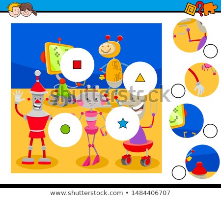 [[stock_photo]]: Match Pieces Puzzle With Cute Robots