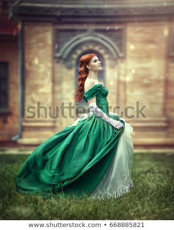 Сток-фото: Beautiful Woman In Red Long Dress Isolated On White