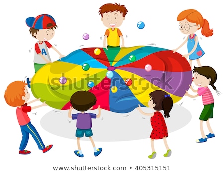 Сток-фото: Kids Playing Game Of Balancing Balls On Sheet