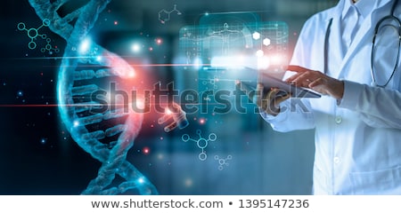 Foto stock: Science Medicine And Technology Concepts As Dna Molecule On Dark Background With Connection Lines