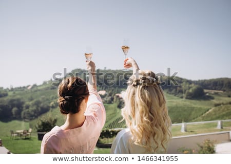 Stockfoto: Beautiful Wedding Couple Drinking Champagne