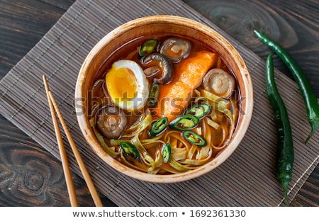 Stock fotó: Ramen Egg Noodle Soup Dish With Salmon Fish