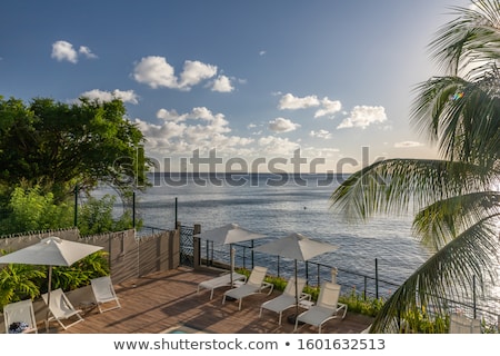 Foto stock: Wide Angle View Of Deck And Swimming Pool
