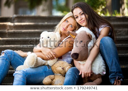 Zdjęcia stock: Two Brunette Women Outdoors Portrait Soft Sunny Colors