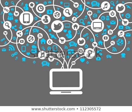 Foto stock: Social Networking Laptop Set Vector Illustration