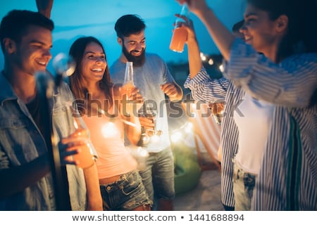 Stock fotó: Friends With Drinks In Party Cups At Rooftop