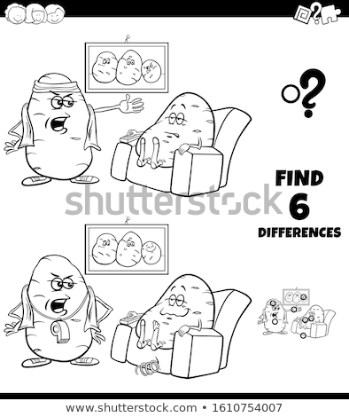 Foto stock: Differences Coloring Game With Couch Potato Proverb