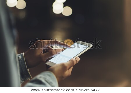 Stock foto: Blue Background With City And Empty Phone Screen