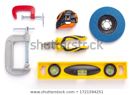Stok fotoğraf: Red Pliers And Measuring Tape Isolated On White
