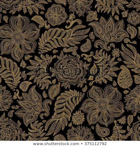 Foto stock: Paisley Yellow Indian Seamless Vector Pattern