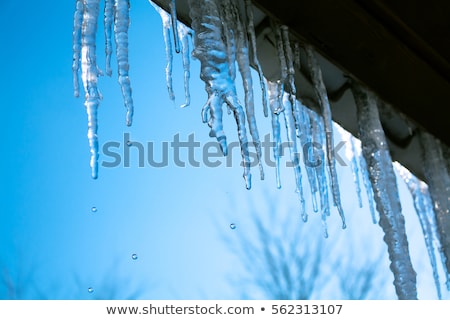 Stockfoto: Winter Icicles Hanging From Eaves Of Roof