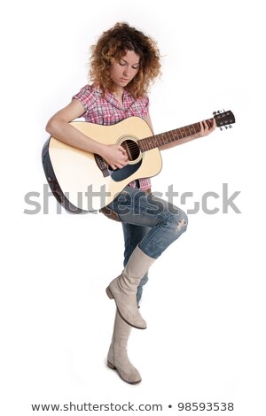 Stock fotó: Cheerful Smiling Female Singer Against A White Background