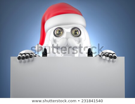 Foto stock: 3d Robot Santa Showing Blank Banner Christmas Concept Contains Clipping Path