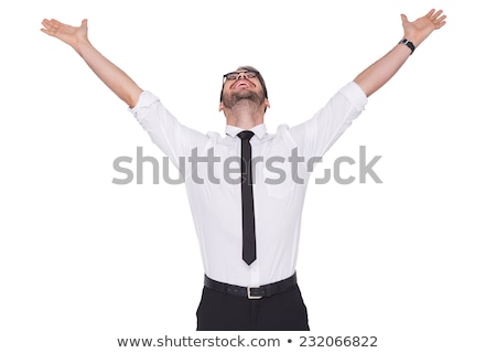 Stock foto: Cheerful Businessman Raising His Hand