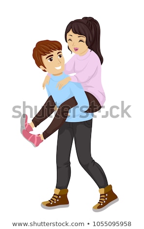 Stok fotoğraf: Young Boy Giving His Girlfriend Piggyback Ride