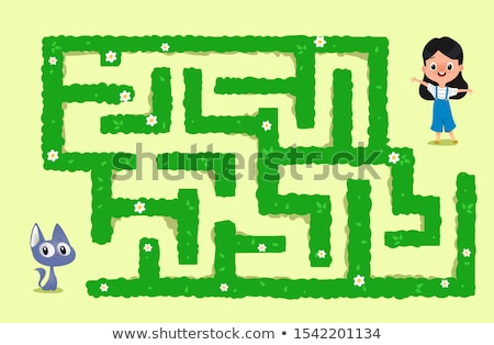 Stok fotoğraf: Maze Game With Cartoon Girl And Her Cat