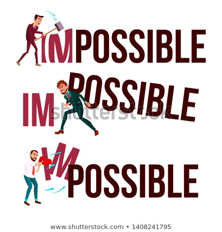 Foto stock: Character Man Break Down Word Impossible Vector