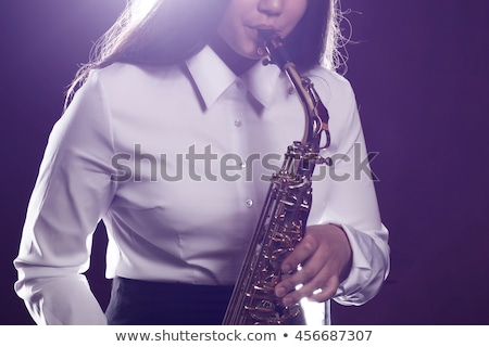 Stock fotó: Pretty Woman With Saxophone