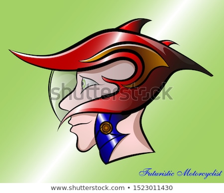 Stockfoto: Abstract Drawing Of A Motorbike And Biker Wearing Helmet