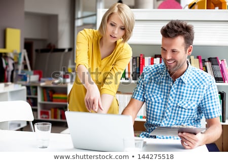 Zdjęcia stock: Portrait Of Handsome Young Man Working With Laptop At Cafe At Bu