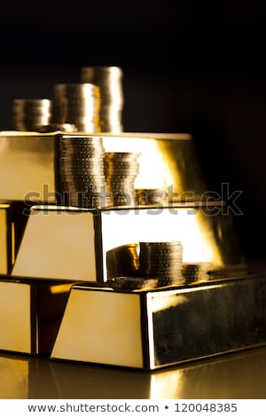 Gold Bar With Currency Notes And Coins Zdjęcia stock © BrunoWeltmann