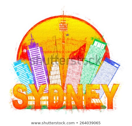 Foto d'archivio: Sydney Text Outline With Skyline Color Illustration