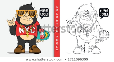 Foto stock: Doodle Animal For Monkey On Skateboard