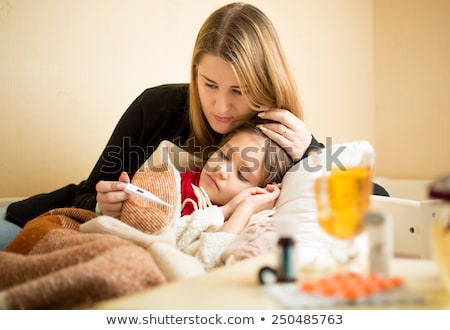 Stock fotó: Child Sick In Bed Sleeping And Testing Fever