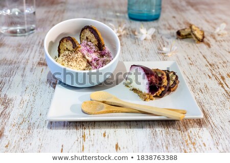 Stock fotó: Dessert Plate On Restaurant Table Ready Chocolate Ice Cream Fruit And Biscuits Romantic Restauran