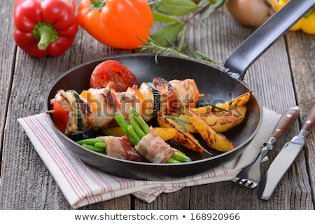 Сток-фото: Chicken Skewer And Bacon Wrapped Green Beans