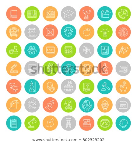 Stock photo: Flat Line Colorful Round School Subjects Education Icons