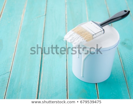 ストックフォト: Paint Bucket And Brush On Table