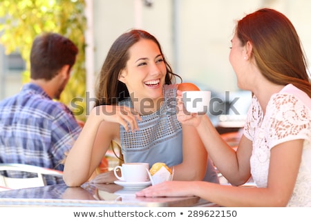 Stock fotó: Young Friends Talking With Each Other Drinking Coffee Outdoors Winter Concept Holding Bengal Lights