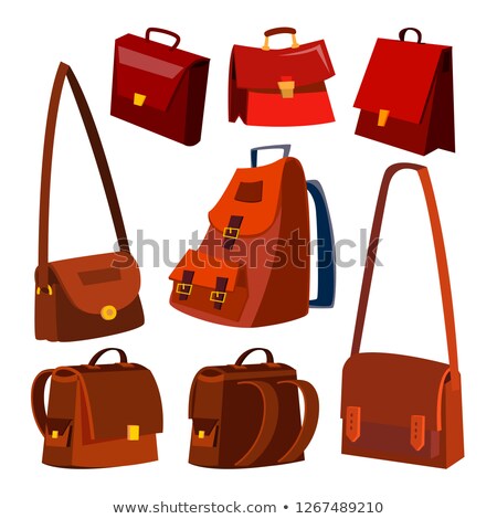 Zdjęcia stock: Brown Leather Bag Set Vector Briefcase For Male Female School And Business Isolated Cartoon Ill