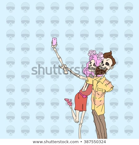 Stockfoto: Skeleton Taking Selfie On Smart Phone Vector Illustration