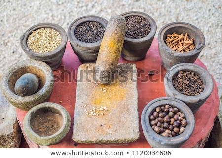 Stock foto: Set Of Asian Spices Ginger Cinnamon Lime Clove Pepper Nutmeg