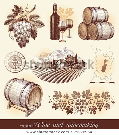 Stok fotoğraf: Wooden Barrel With Bottle And Glass Set Vector