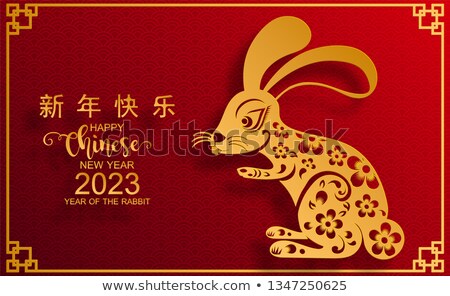 Foto d'archivio: Year Of The Rabbit Chinese Calligraphy Gold On Red Background