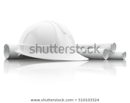 Stock photo: Empty Roll Of Drawings With Plastic Helmet