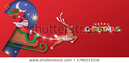 Stockfoto: Merry Christmas Reindeer Sleigh Holiday Cut Out