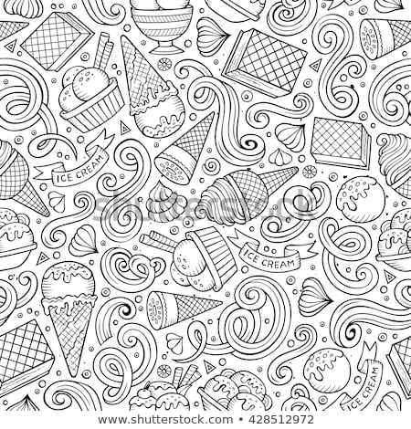 Zdjęcia stock: Cartoon Hand Drawn Ice Cream Doodles Seamless Pattern