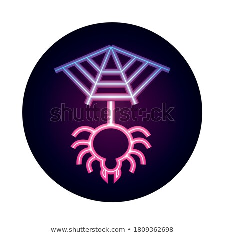 Foto stock: Spider Cobweb In Neon Style Happy Halloween Background