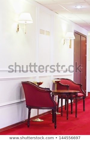 Foto stock: Red Modern Interior With Furniture Two Armchairs And Comfort So