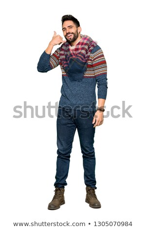Foto stock: Hipster Man Making Phone Sign