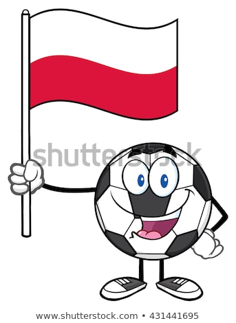 Stockfoto: Happy Soccer Ball Cartoon Mascot Character Holding A Flag Of The United States