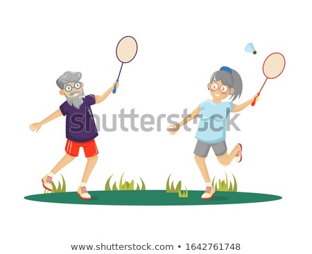 Stock fotó: Cartoon Senior Badminton Player Running