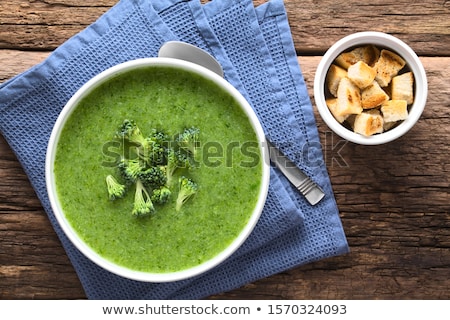 Stok fotoğraf: Homemade Broccoli Soup Fresh Vegetable In And Crispy Croutons