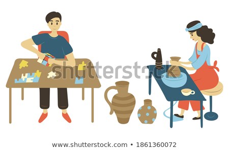 Stock fotó: Making Pots Hobby Of Person Pottery Pastime Vector